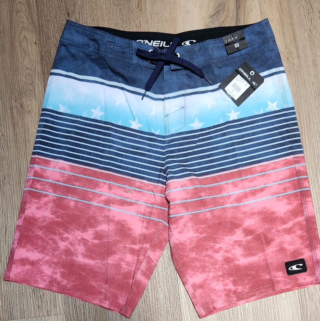 Nwt Oneill Brand Heist Americana Boardshorts Swim Bin Aa